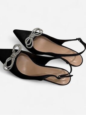 BCBGeneration Black Pointed Slingback Heels with Crystal Bow